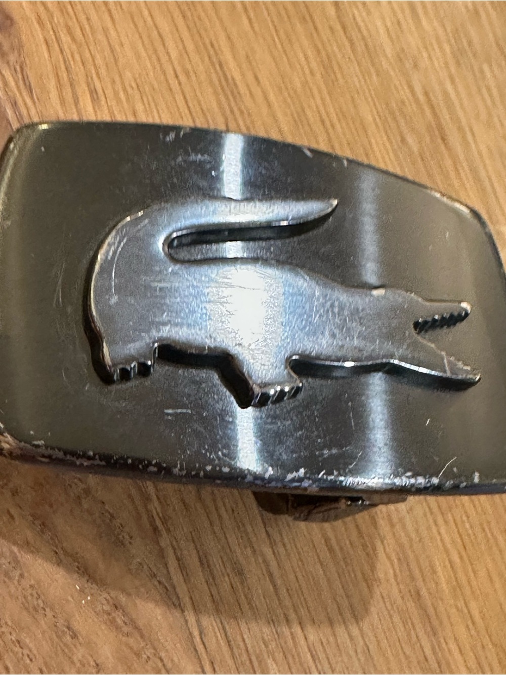 Lacoste Black Metal Crocodile Logo Belt Buckle